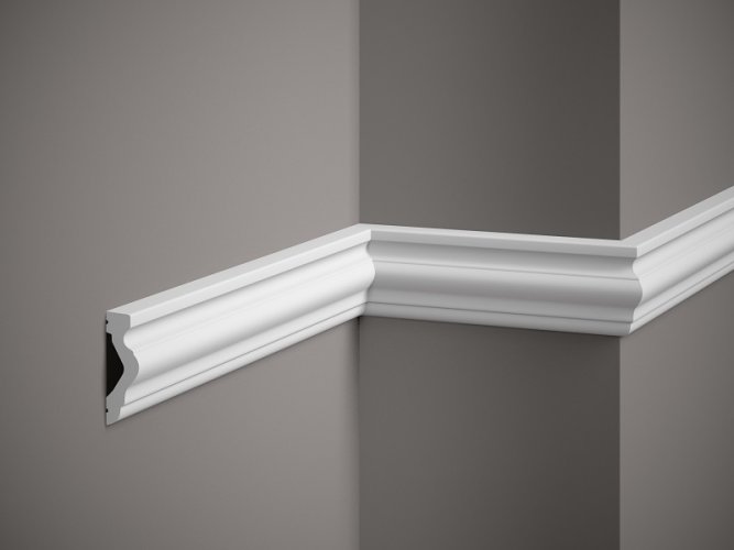 VZORKA -  Nástenná lišta – HLADKÁ, tvrdý plast PolyForce (HD Polymér), základný biely náter (pretierateľný), 65 x 21 x 100 mm