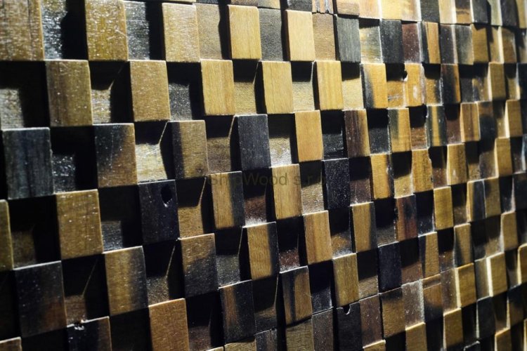 VZOREK - DŘEVĚNÁ LODNÍ MOZAIKA - OBKLADOVÝ PANEL - ROZMĚR VZORKU: 150 x 150 mm