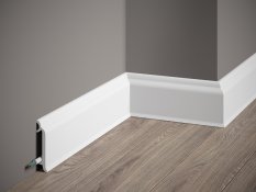 VZOREK - Podlahová lišta – HLADKÁ, tvrdý plast PolyForce (HD Polymer), základní bílý nátěr (přetíratelný), 82 x 26 x 100 mm