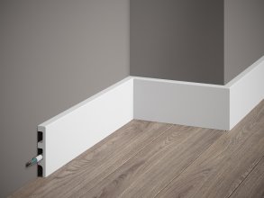 Podlahová lišta – HLADKÁ, tvrdý plast PolyForce (HD Polymér), základný biely náter (pretierateľný), 80 x 14 x 2000 mm