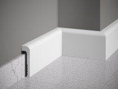 VZOREK - Podlahová lišta – HLADKÁ, tvrdý plast PolyForce (HD Polymer), základní bílý nátěr (přetíratelný), 110 x 22 x 100 mm