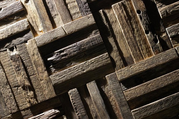Dřevěná lodní mozaika  - obkladový panel 300 x 300 x 7-14 mm (0,09 m²)