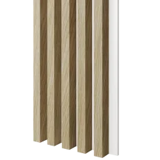Dřevěné lamely ŠIROKÉ na BÍLÉ desce (MDF), EVROPSKÝ DUB CPL, 46 x 300 x 2750 mm (0,825 m2)