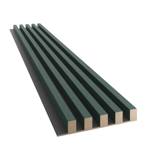 Dřevěné lamely ŠIROKÉ na ČERNÉ desce (MDF), LAHVOVĚ ZELENÁ, 46 x 300 x 2750 mm (0,825 m2)