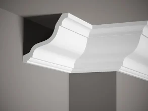Stropná lišta – HLADKÁ, tvrdý plast ProFoam® (polyuretán), základný biely náter (pretierateľný), 145 x 146 x 2000 mm