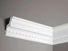 Stropní lišta – S ORNAMENTEM, tvrdý materiál ProFoam (Polyuretan), základní bílý nátěr (přetíratelný), 86 x 82 x 2000 mm