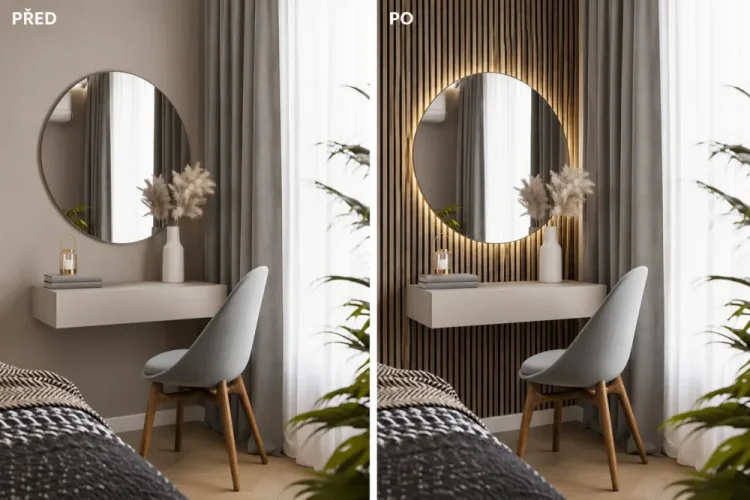 Akustický panel ACOUSTIC LINE - hakira beige | černá, 2650 x 245 x 22 mm, lamely MDF + FINISH FOLIE, akustický podklad FILC