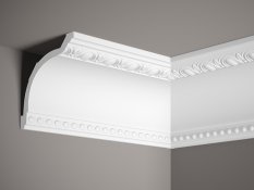 Stropní lišta – S ORNAMENTEM, tvrdý materiál ProFoam (Polyuretan), základní bílý nátěr (přetíratelný), 110 x 135 x 2000 mm
