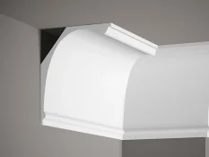 Stropná lišta – HLADKÁ, tvrdý plast ProFoam® (polyuretán), základný biely náter (pretierateľný), 180 x 140 x 2000 mm