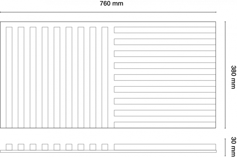 LINEA RAW DARK - dřevěný obkladový panel, tmavé masivní lamely, 760 x 380 mm