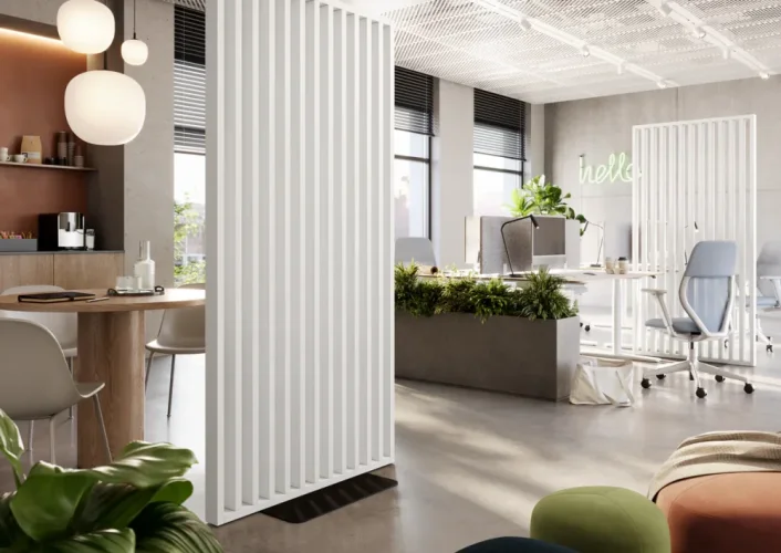 Dělící lamelová stěna s podstavcem - volně stojící, 990 x 2005 mm, (MDF), BÍLÁ