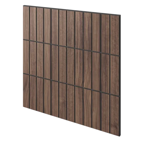 Lamelový panel BARCELONA - DÝHA Z AMERICKÉHO OŘECHU, 600 x 600 x 11 mm, ČERNÝ MDF PANEL