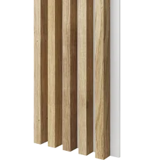 Dřevěné lamely ŠIROKÉ na BÍLÉ desce (MDF), DUBOVÁ DÝHA, 46 x 300 x 2750 mm (0,825 m2)