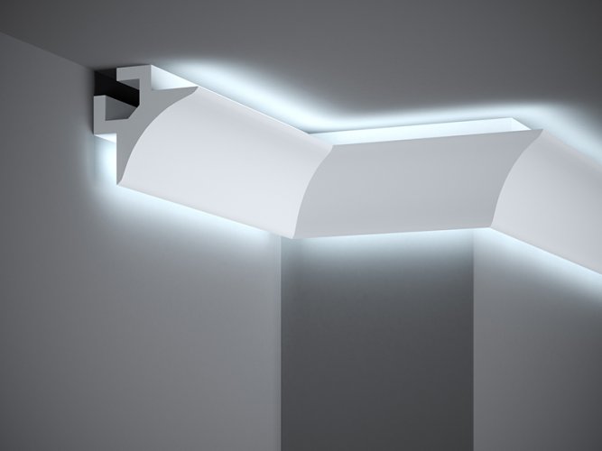 Stropná LED osvetľovacia lišta, NEPRIAME OSVETLENIE, tvrdý plast PolyForce (HD Polymer), základný biely náter (pretierateľný), 85 x 85 x 2000 mm