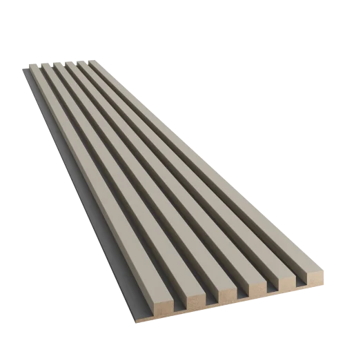 Dřevěné lamely ÚZKÉ na ČERNÉ desce (MDF), PÍSKOVÁ BÉŽOVÁ, FINISH FOLIE, 24 x 300 x 2750 mm (0,825 m2)