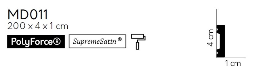 Podlahová lišta – PREMIUM, tvrdý plast PolyForce (HD Polymer), kvalitní bílý lak (finální povrch), 40 x 10 x 2000 mm