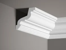 Stropní lišta – HLADKÁ, tvrdý plast ProFoam® (polyuretan), základní bílý nátěr (přetíratelný), 97 x 100 x 2000 mm