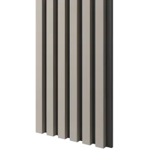 Dřevěné lamely ÚZKÉ na ČERNÉ desce (MDF), PÍSKOVÁ BÉŽOVÁ, FINISH FOLIE, 24 x 300 x 2750 mm (0,825 m2)
