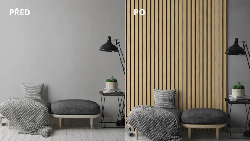 Dřevěné lamely ŠIROKÉ na ČERNÉ desce (MDF), EVROPSKÝ DUB CPL, 46 x 300 x 2750 mm (0,825 m2)
