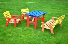 KASIA souprava dětského zahradního nábytku FSC stůl + lavice + 2 x křeslo
