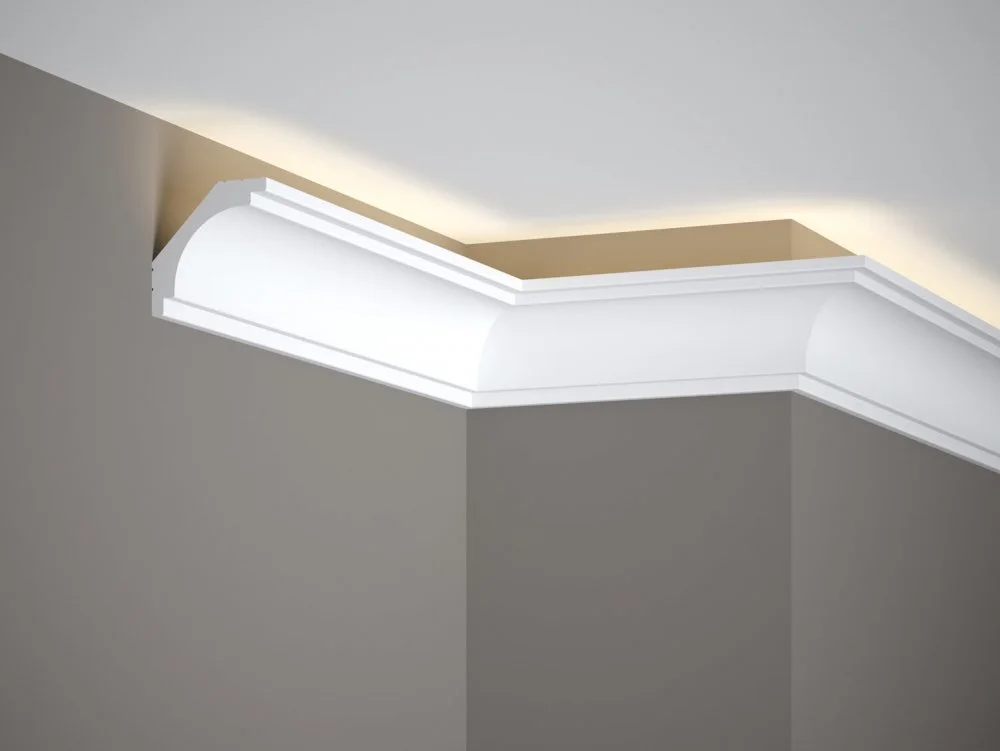 Stropní LED osvětlovací lišta, NEPŘÍMÉ OSVĚTLENÍ, tvrdý plast PolyForce (HD Polymer), základní bílý nátěr (přetíratelný), 60 x 60 x 2000 mm