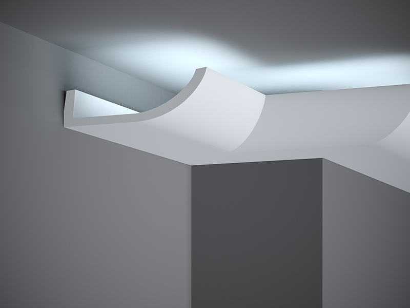 Stropní LED osvětlovací lišta, NEPŘÍMÉ OSVĚTLENÍ, tvrdý plast PolyForce (HD Polymer), základní bílý nátěr (přetíratelný), 86 x 172 x 2000 mm