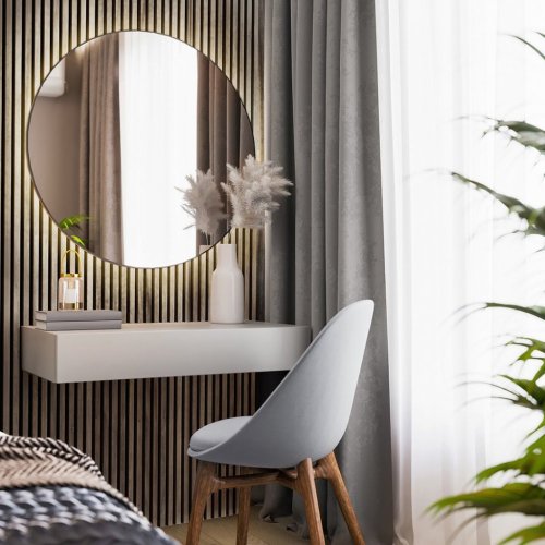 Akustický panel ACOUSTIC LINE - hakira beige | černá, 2650 x 245 x 22 mm, lamely MDF + FINISH FOLIE, akustický podklad FILC