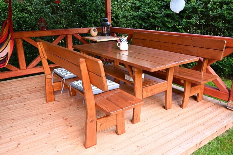 DREWMAX Zahradní set z masivního smrkového dřeva stůl + 2 x lavice