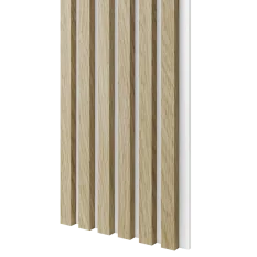 Dřevěné lamely ÚZKÉ na BÍLÉ desce (MDF), EVROPSKÝ DUB, CPL PREMIUM, 24 x 300 x 2750 mm (0,825 m2)
