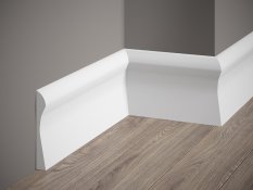 VZORKA - Podlahová lišta – PREMIUM, tvrdý plast PolyForce (HD Polymér), kvalitný biely lak (finálny povrch), 128 x 18 x 100 mm