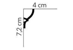 Stropná lišta – HLADKÁ, tvrdý plast PolyForce (HD Polymér), základný biely náter (pretierateľný), 72 x 40 x 2000 mm