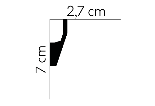 Stropná lišta – HLADKÁ, tvrdý plast PolyForce® (HD Polymér), základný biely náter (pretierateľný), 70 x 27 x 2000 mm