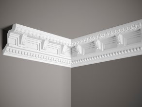 Stropní lišta – S ORNAMENTEM, tvrdý materiál ProFoam (Polyuretan), základní bílý nátěr (přetíratelný), 98 x 100 x 2000 mm