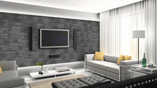 Realizace kamenného obkladu GREY – Šedá břidlice v obývacím pokoji