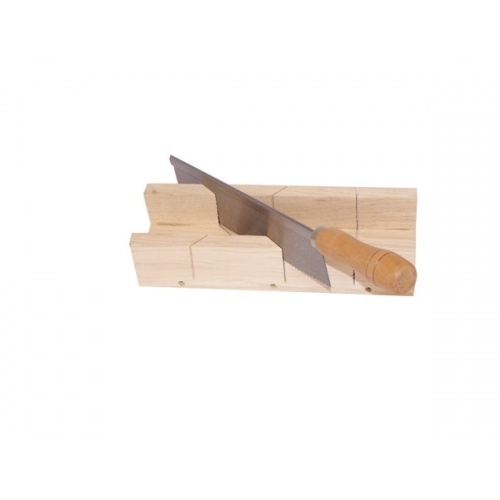 Dřevěný kosořez s pilkou, pracovní plocha 245 mm x 57 mm, úhlový řez 45 a 90 stupňů