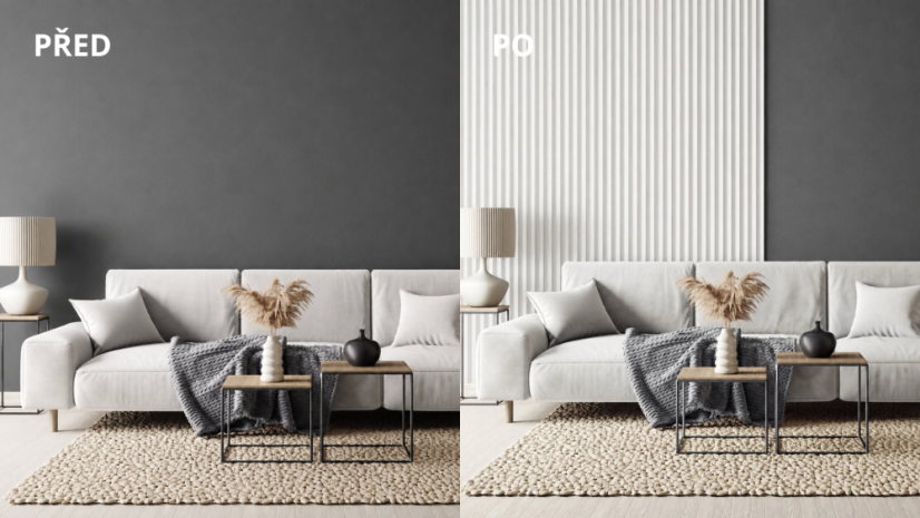 LINEA SLIM 1 dřevěná lamela na desce - bílá | bílá, 2650 x 54 x 30 mm