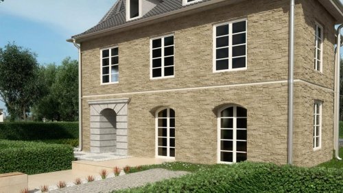 Realizace betonového obkladu LYON 1 – Béžový obklad na celém domě