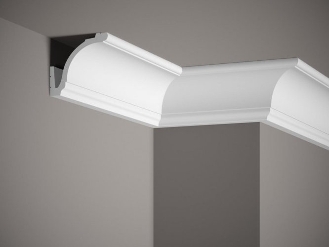 VZORKA - Stropná lišta – HLADKÁ, tvrdý plast PolyForce (HD Polymér), základný biely náter (pretierateľný), 83 x 92 x 100 mm