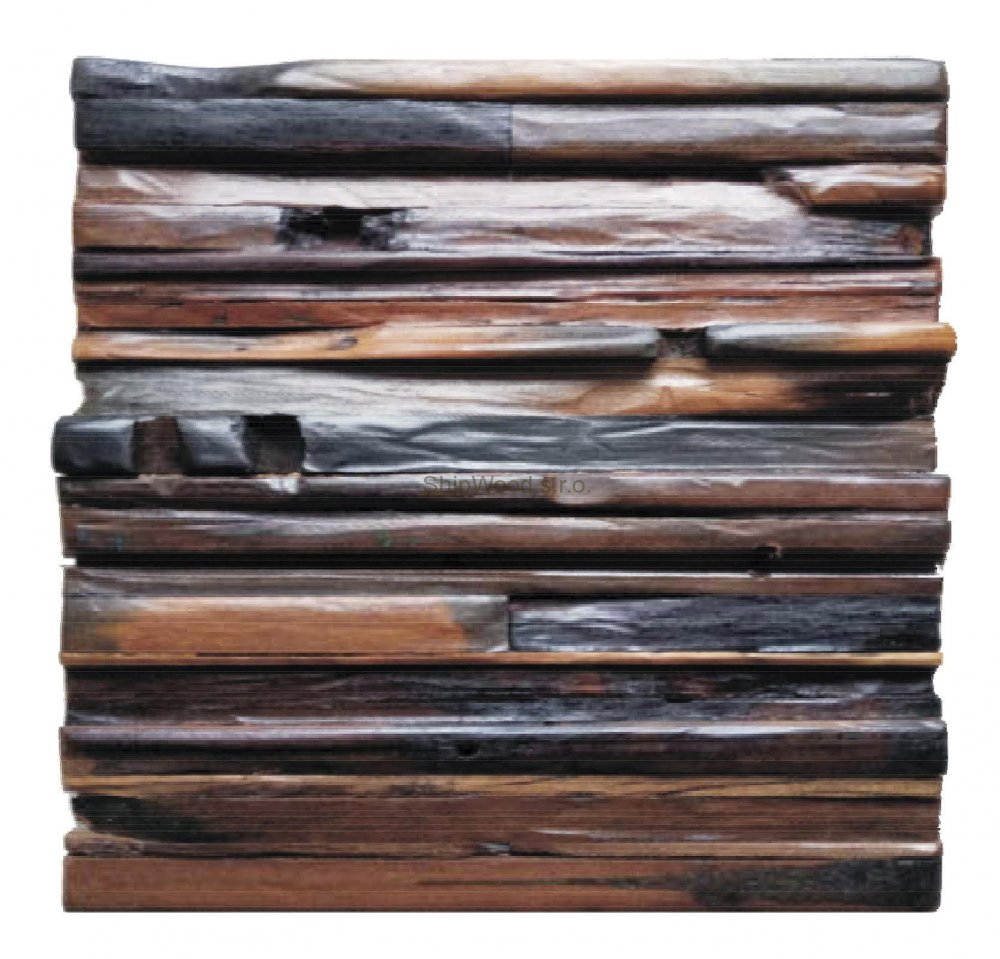 Dřevěná lodní mozaika  - obkladový panel 300 x 300 x 6 - 12 mm (0,09 m²)