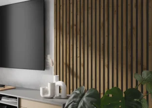 ATYPICKÝ PRODUKT - Akustický panel - DUB WOTAN, MDF + FÓLIA FINISH 3D, ČIERNY akustický podklad FILC, 250 x 2750 mm