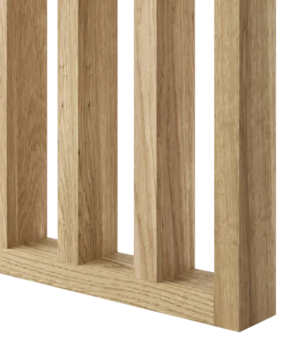 Dělící lamelová stěna s podstavcem - volně stojící, 990 x 2005 mm, (MDF), DUBOVÁ DÝHA - Typ lamel: V úhlu 45° k základně, Povrchová úprava dýhy: Olejovaná