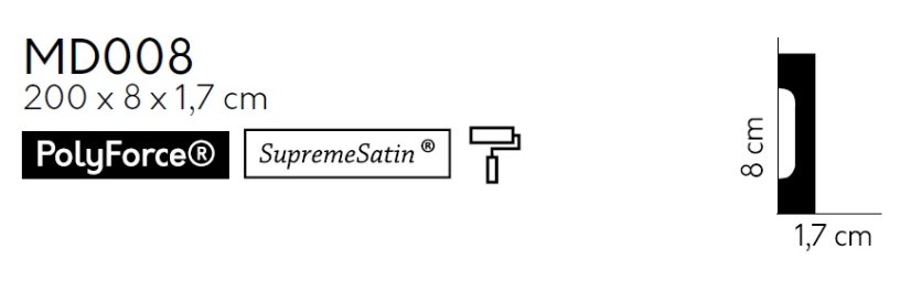 Podlahová lišta – HLADKÁ, tvrdý plast PolyForce (HD Polymer), základní bílý nátěr (přetíratelný), 80 x 17 x 2000 mm