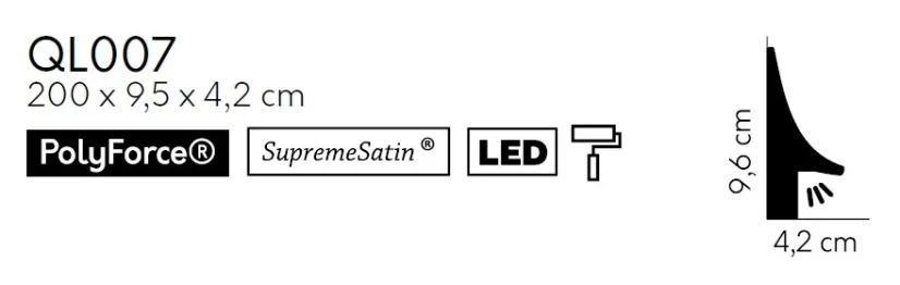 Podlahová LED osvětlovací lišta – PREMIUM, NEPŘÍMÉ OSVĚTLENÍ, tvrdý plast PolyForce (HD Polymer), kvalitní bílý lak (finální povrch), 93 x 40 x 2000 mm
