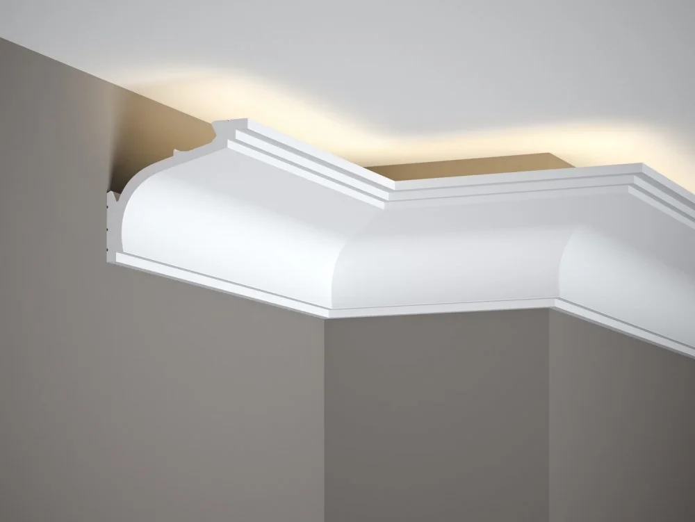 Stropní LED osvětlovací lišta, NEPŘÍMÉ OSVĚTLENÍ, tvrdý plast PolyForce (HD Polymer), základní bílý nátěr (přetíratelný), 89 x 106 x 2000 mm