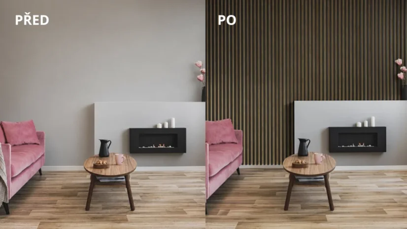 LINEA SLIM 3 dřevěné lamely na desce - černá | dub, 2650 x 150 x 30 mm