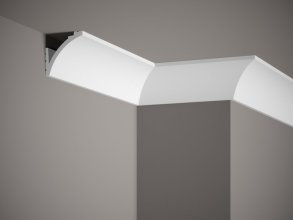 Stropná lišta – HLADKÁ, tvrdý plast ProFoam® (Polyuretán), základný biely náter (pretierateľný), 67 x 67 x 2000 mm