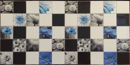 PVC dekorační panely - Mosaic blue flowers, 960 x 485 x 0,35 mm