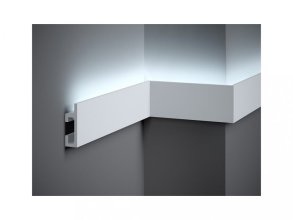 LED osvětlovací lišta – PREMIUM - na stěnu, strop i sokl - NEPŘÍMÉ OSVĚTLENÍ, tvrdý plast PolyForce (HD Polymer), kvalitní bílý lak (finální povrch), 80 x 25 x 2000 mm
