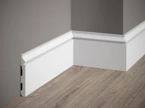 Podlahová lišta – HLADKÁ, tvrdý plast PolyForce (HD Polymer), základní bílý nátěr (přetíratelný), 117 x 14 x 2000 mm