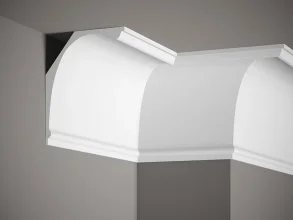 Stropná lišta – HLADKÁ, tvrdý plast ProFoam® (polyuretán), základný biely náter (pretierateľný), 180 x 140 x 2000 mm
